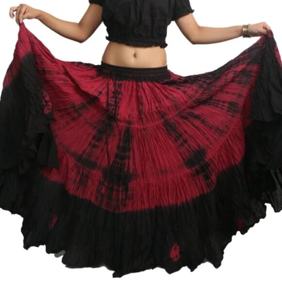 Renaissance Boho Hippie Indie Gypsy Tie Dye Long Maxi Crinkle Skirt EUC - Picture 1 of 9